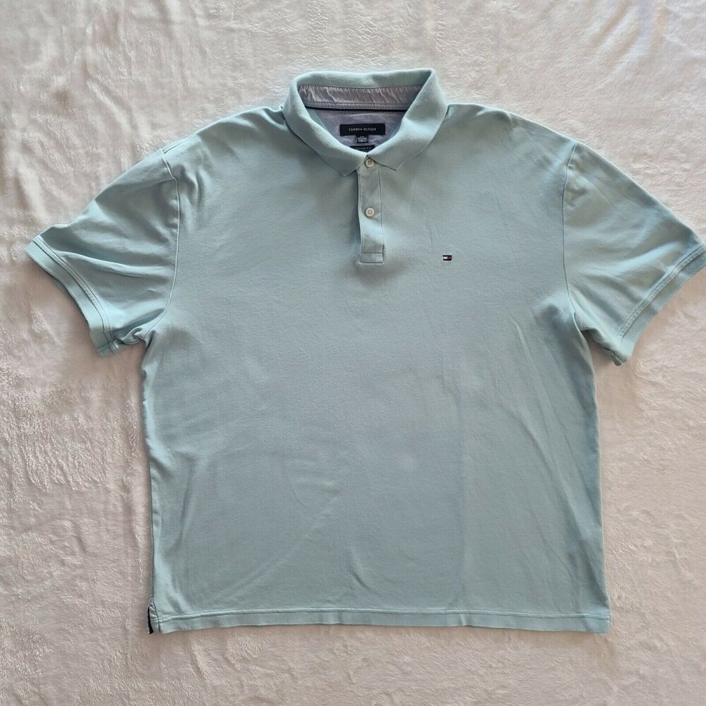 Tommy Hilfiger Polo Shirt Light Blue Custom Fit Men’s Size XXL Embroidered Logo